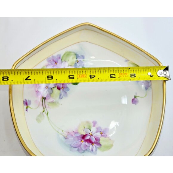 Hand-Painted Nippon Porcelain Footed Bowl With Gold Trim & Purple  Floral Design - Picture 5 of 9